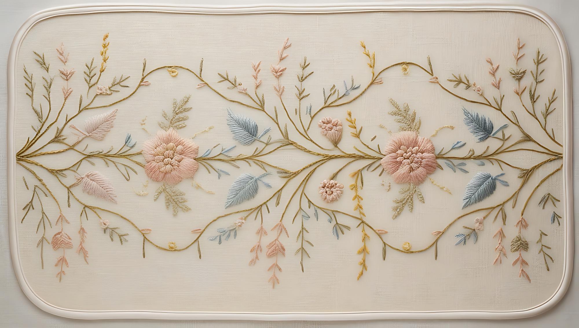 Duży haftowany panel — motyw roślinny